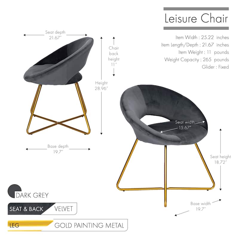 Porthos Home Reine Leisure Accent Chair, Velvet Upholstery, Gold Legs