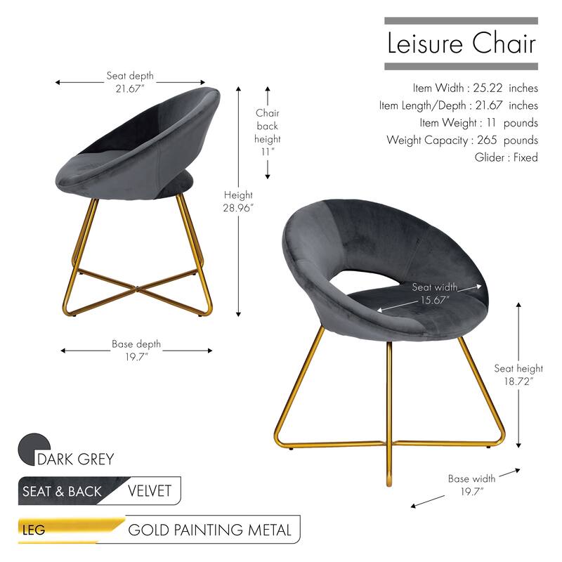 Porthos Home Reine Leisure Accent Chairs Set of 2, Velvet Upholstery, Gold Legs