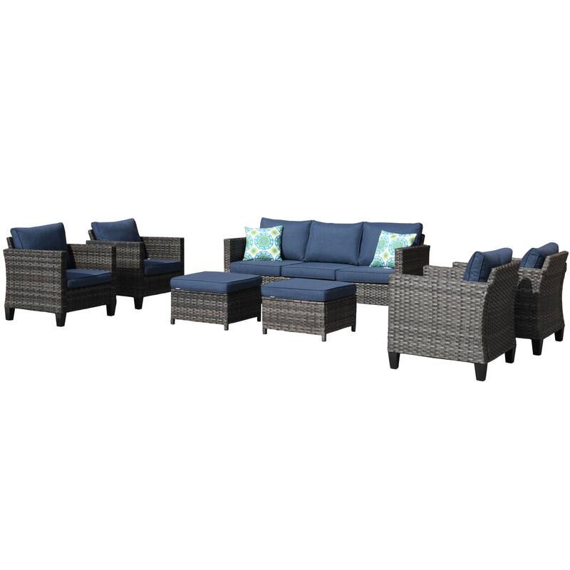 OVIOS 7-piece Patio Outdoor Wicker Conversation Set