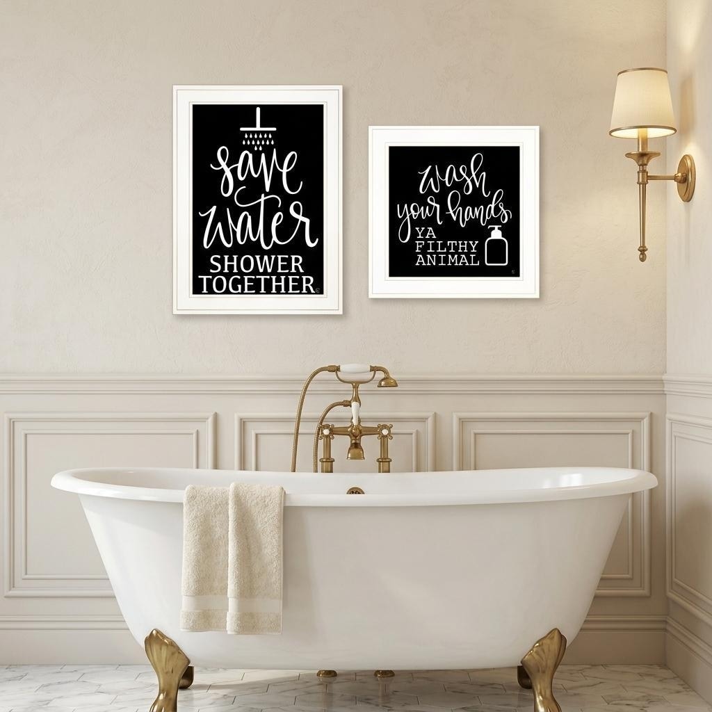 HomeRoots Set Of Two Wash Up White Framed Print Bathroom Wall Art