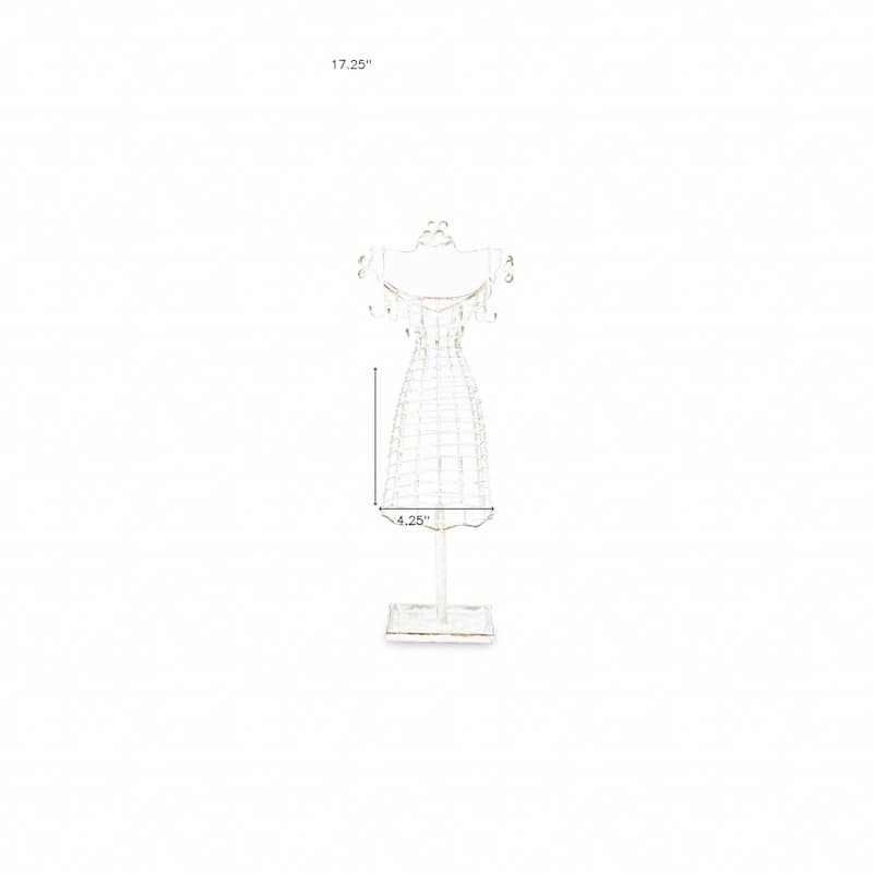 HomeRoots 17" Silver Metal Dress Form Sculpture and Jewelry Holder - 7.25" H x 4.25" W x 3.5" D