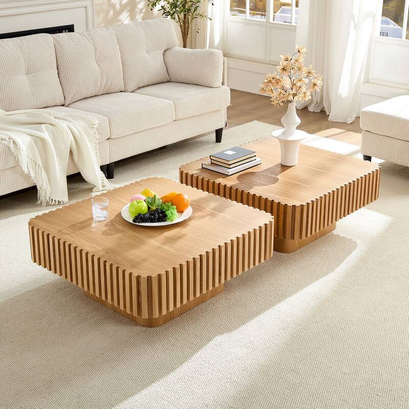 Mid-Century Modern 35.43-Inch Handcrafted Square Coffee Table,Small Wooden Coffee Table for Living Room