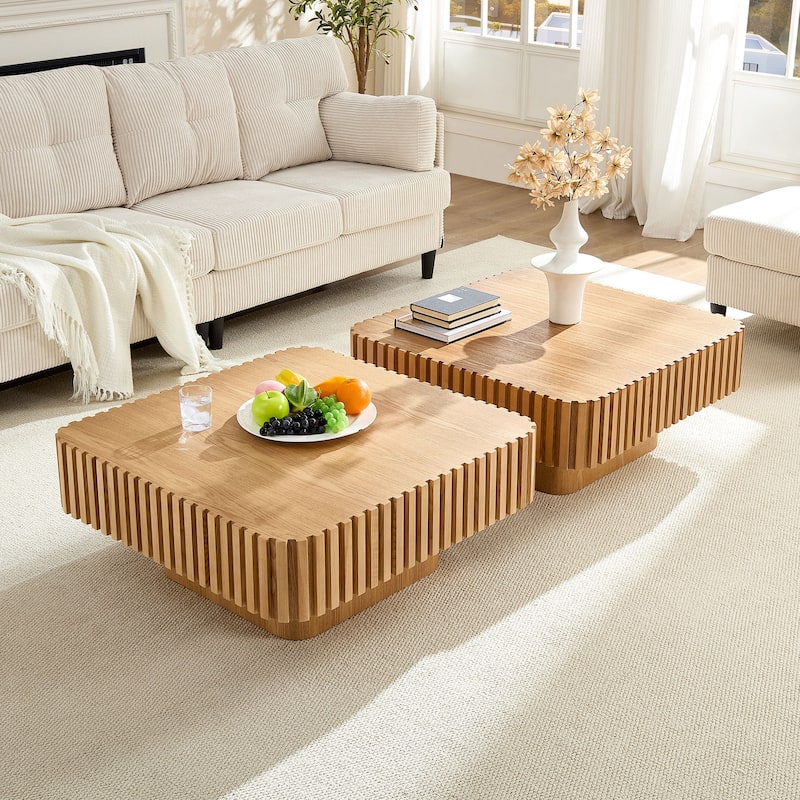 Modern 35.43 Inch Handcraft Drum Coffee Table Square Coffee Table