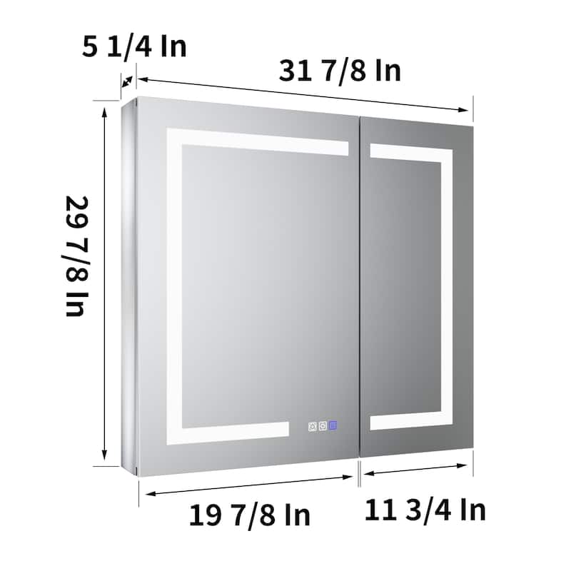 ExBrite 36" x 30" LED Lighted Bathroom Medicine Cabinet with Mirror,Recessed or Surface Mount,Defog