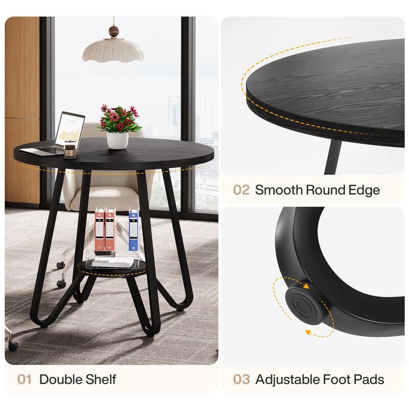 31.5" Round Wooden Conference Table Small Meeting Table - N/A