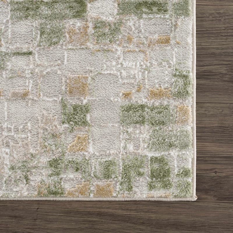 Hauteloom Liverpool Collection Modern Abstract Contemporary Square Tile Area Rug