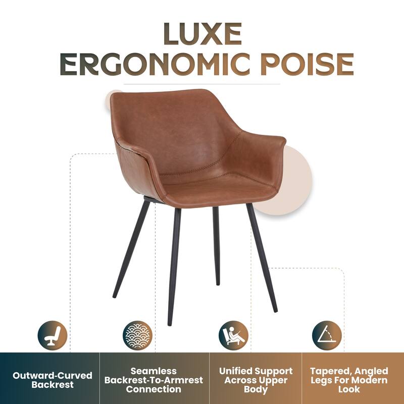 Markley Mid-Century Modern Vegan Leather Dining Chair - Waterproof Kitchen Side Chair with Matte Black Metal Legs