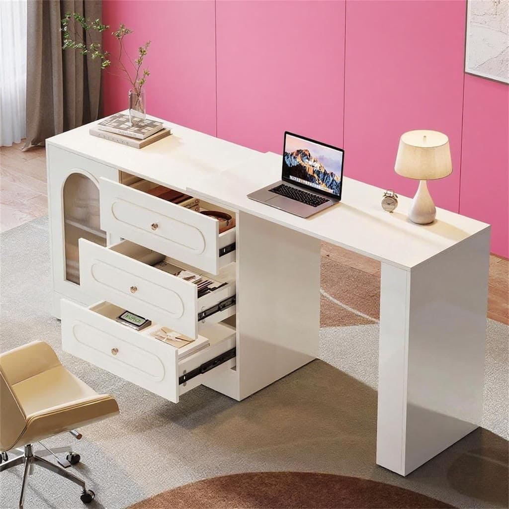 Extendable & Swivel Computer Desk with Storage