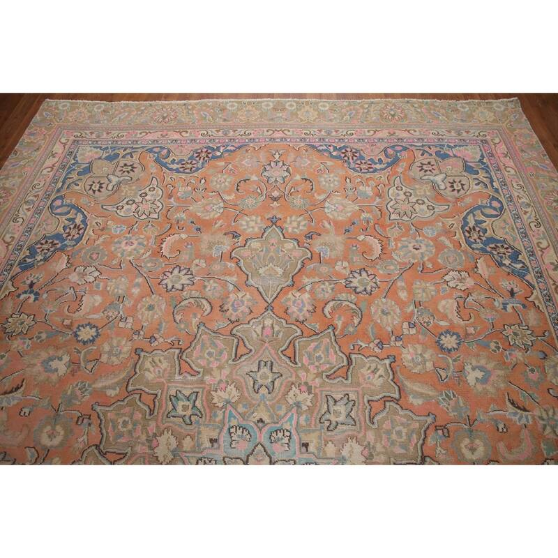 Hand Knotted Oriental 100% Wool Carpet Traditional Floral Oranges & Rust Mashad Area Rug - 11' 2'' X 8' 1''