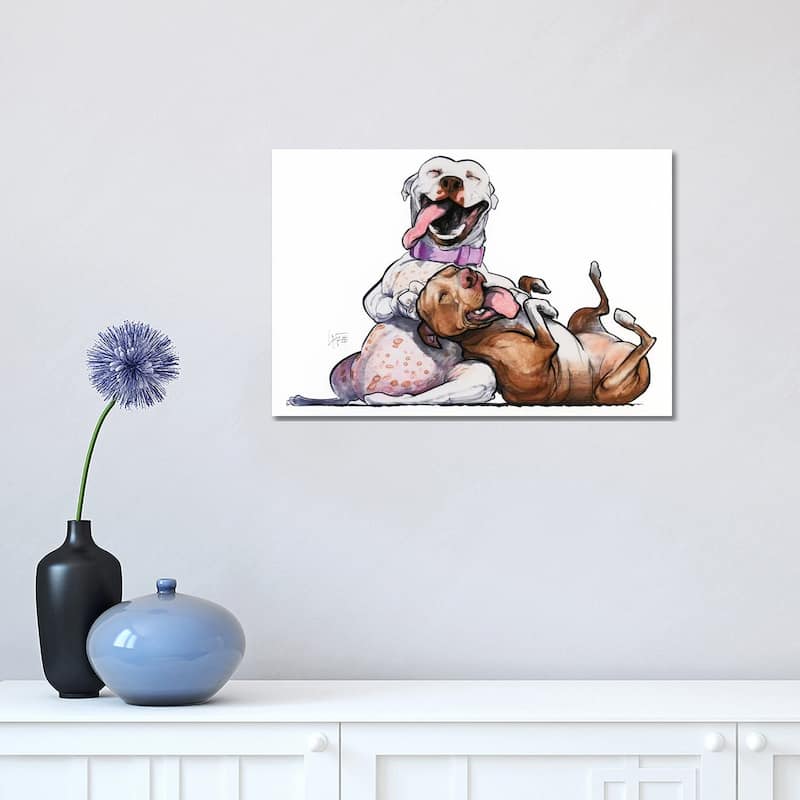iCanvas "Pit Bull BFFs" by Canine Caricatures Canvas Print - 12x18x1.5