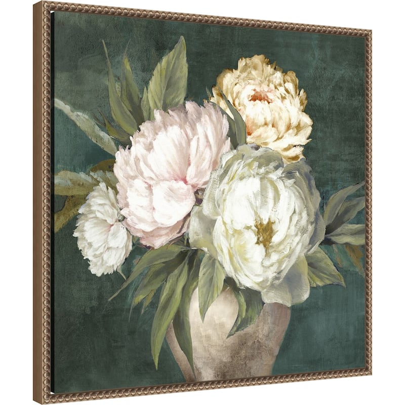 Peonies in a Rustic Vase by PI Studio Framed Canvas Wall Art Print