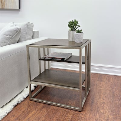 Wood End Table with Metal Frame and Shelf