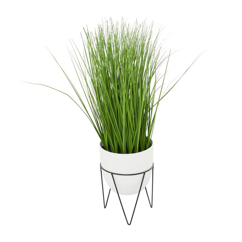 Black or White Green Faux Foliage Tall Wheatgrass Artificial Plant with Realistic Leaves and Metal Stand and Round Pot