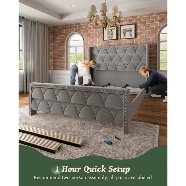 Hansabenne Solid Wood Bed Frame Queen and King Bed Frame Platform Bed Frame with Headboard