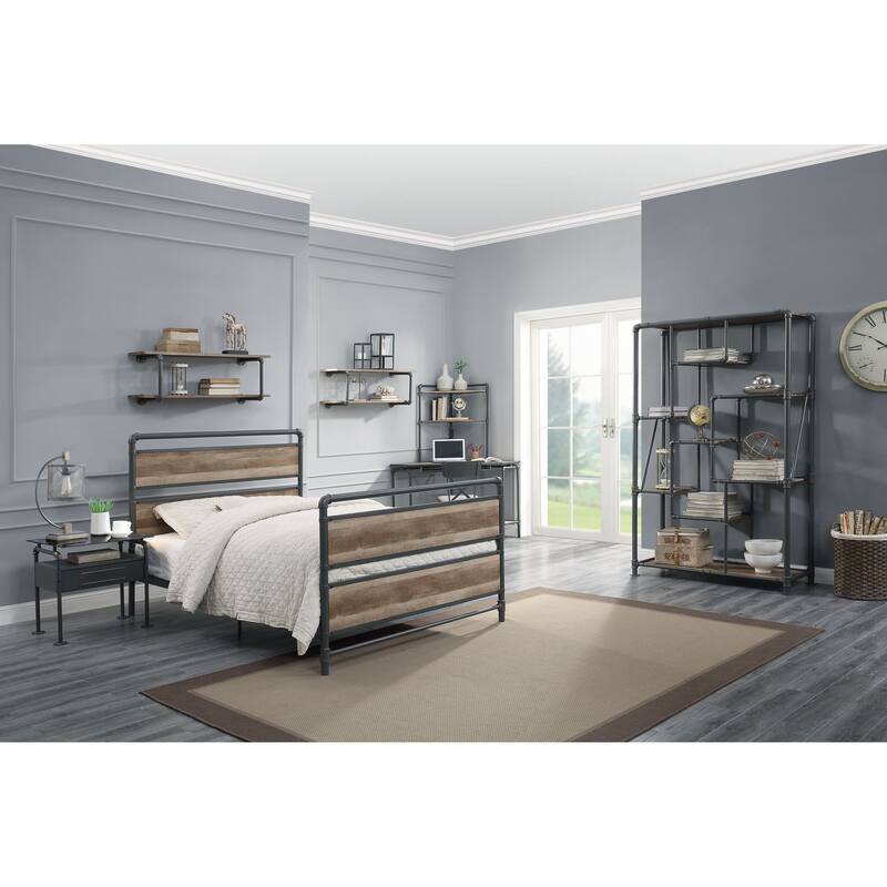 Mankato Antique Oak and Sandy Grey 2-Tier Wall Shelf