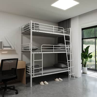 Bedroom dormitory twin size white metal triple bunk bed can be disassembled into three beds