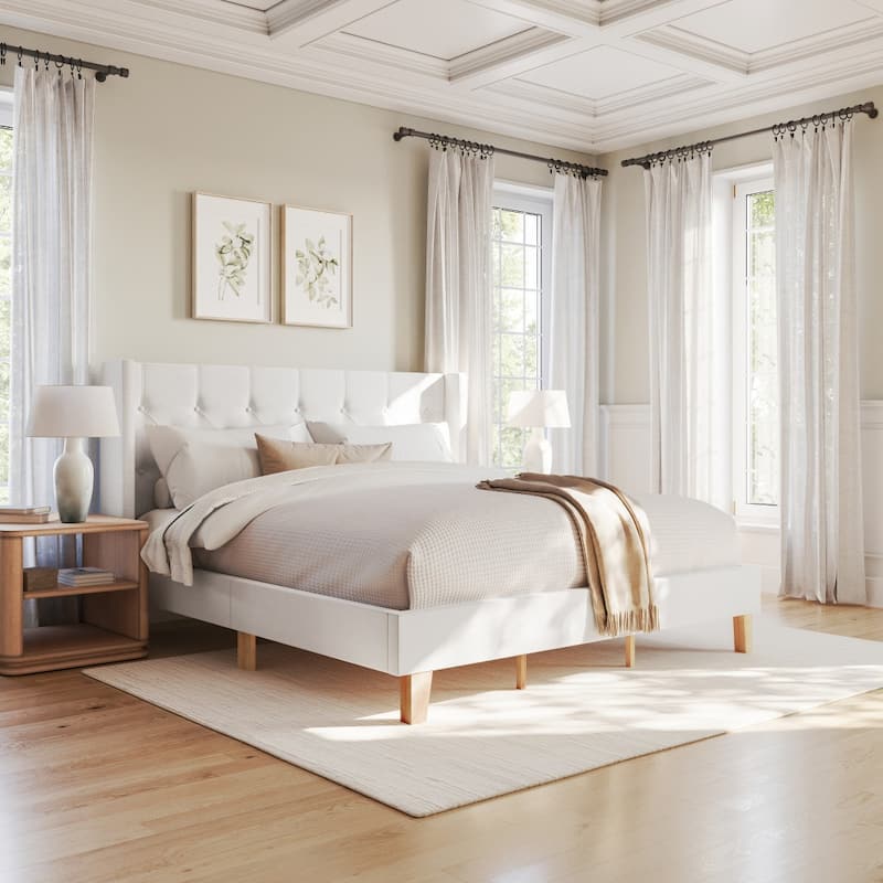 Martha Stewart Platform Bed with Tufted Wingback Headboard - King