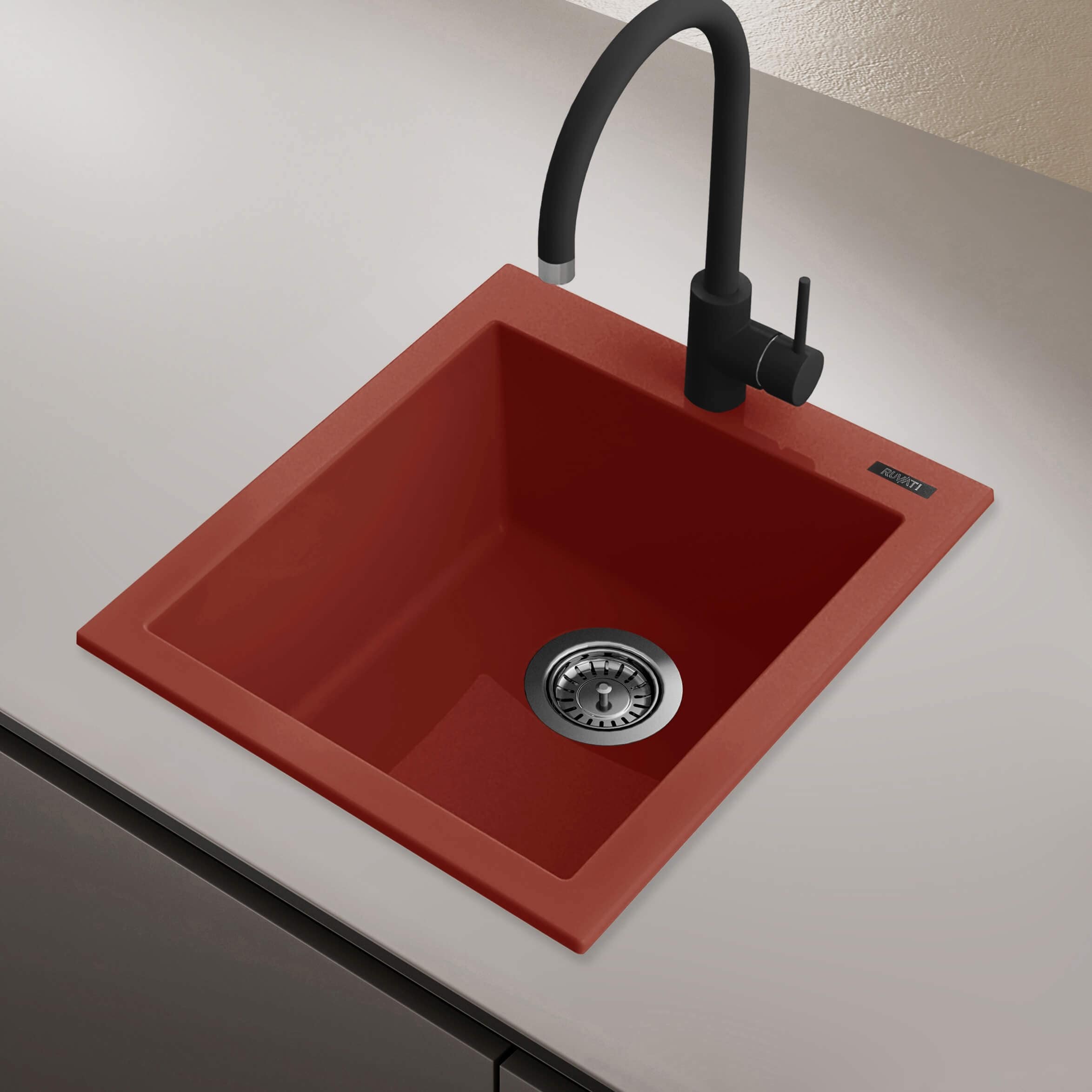 Ruvati 16 x 20 inch epiGranite Drop-in Topmount Granite Composite Quartz Single Bowl Wet Bar Prep Sink - Berry Red - RVG1016BR
