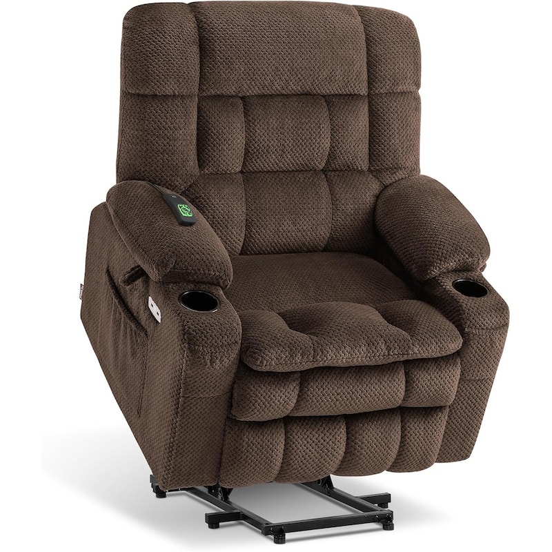 MCombo Dual Motor Power Lift Recliner Chair with Massage and Heat, Infinite Position, Fabric R7894 (Small-Wide) - Coffee