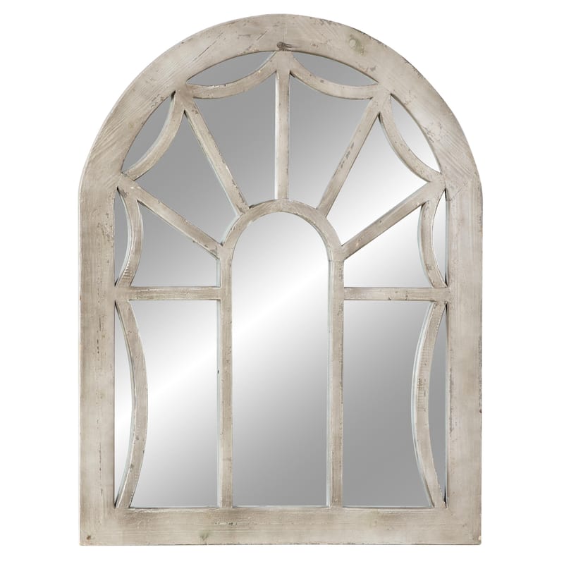 Wood Window Pane Inspired Room Wall Mirror with Arched Top - Cream - Roche River Decor - Cream