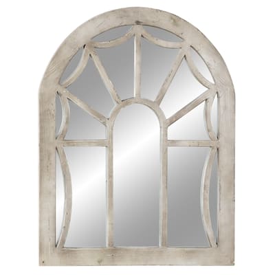 Wood Window Pane Inspired Room Wall Mirror with Arched Top - Cream - Roche River Decor