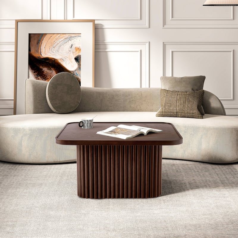 Pedestal Coffee Table with Fluted Base - 31.5 IN