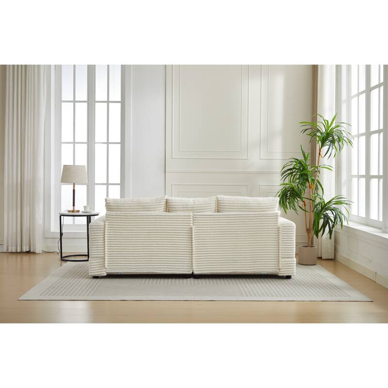 2 Pieces Corduroy Sectional Couch Cushion Covers with 2pcs Pillows, Beige