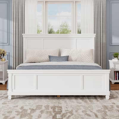 Christopher Knight Home - Elsa Elegant White Solid Wood Platform Bed with Farmhouse Style