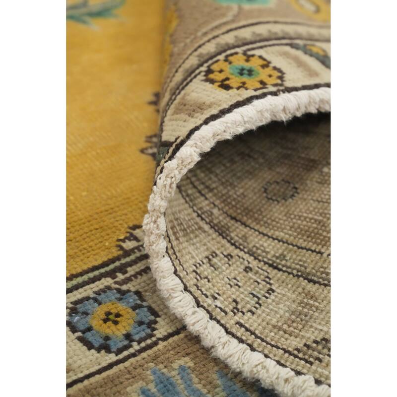 Hand Knotted Oriental 100% Wool Carpet Traditional Floral Yellow & Gold Tabriz Area Rug - 12' 3'' X 10' 0''