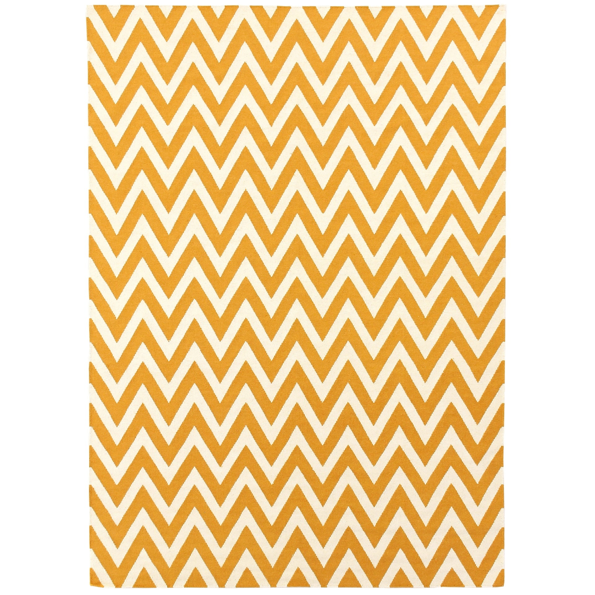 Flatweave flatweave New Zealand Wool Light Orange/White Area Rug - 2'6" x 8'