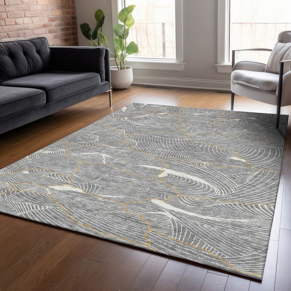 Machine Washable Indoor/ Outdoor Abstract Crackle Chantille Rug