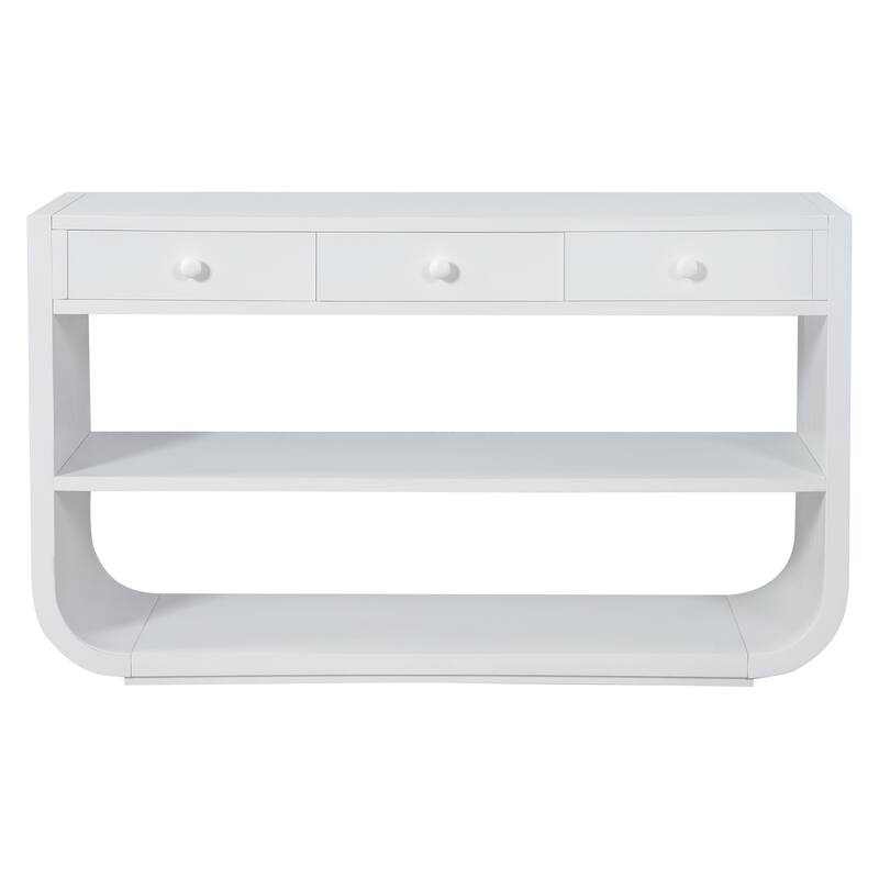 Christopher Knight Home - Modern Entryway Curved Console Table with Soft-Close Drawers & Open Shelves for Living Room, Hallway