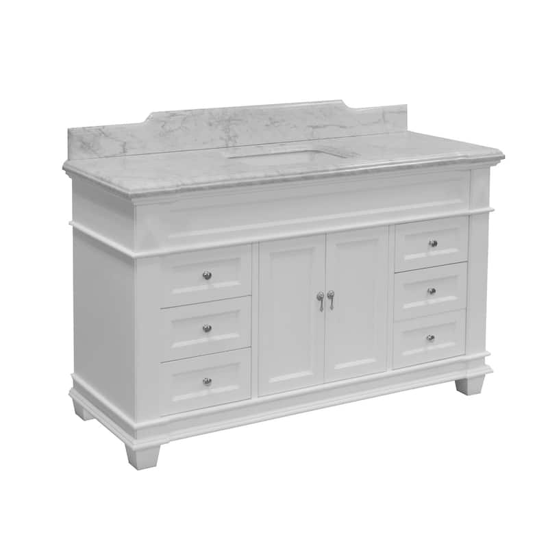 KitchenBathCollection Elizabeth 60" Single Bathroom Vanity with Carrara Marble Top