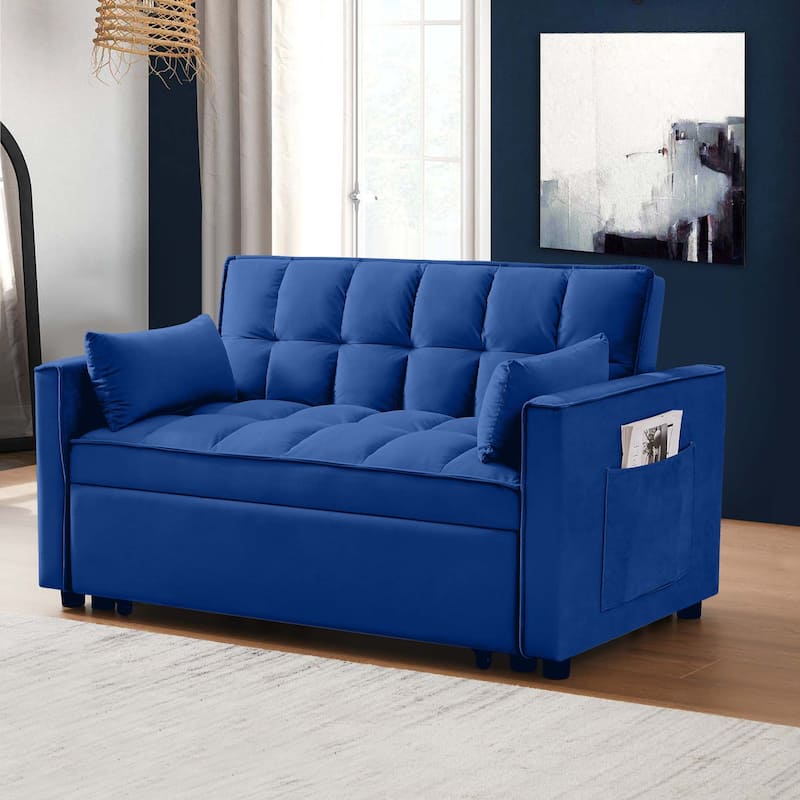 Aukfa Velvet Convertible Sleeper Sofa Loveseat with Side Pocket