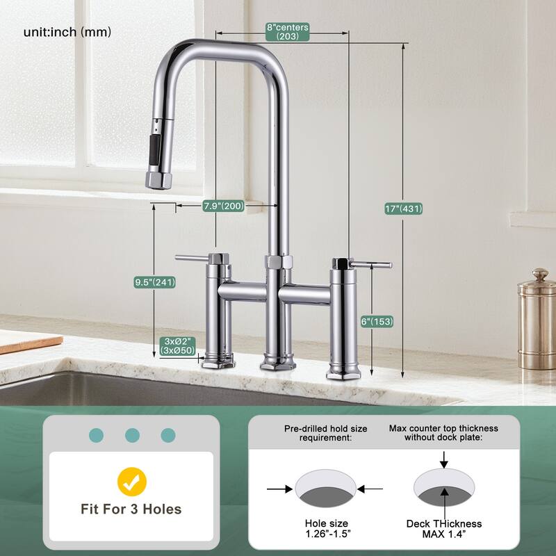 WOWOW Double Handle Pull Down Kitchen Faucet