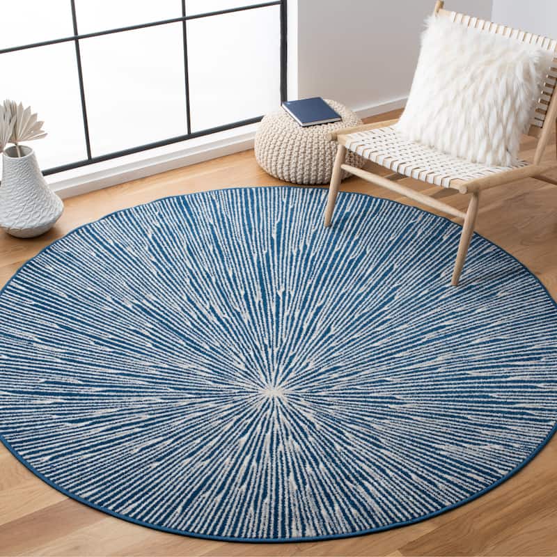 SAFAVIEH Belmont Cosma Erofelia Abstract Burst Rug - 6'7" Round - Navy/Grey