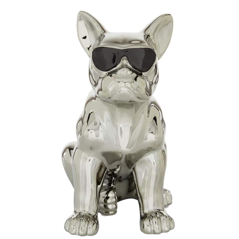 Ceramic Bulldog Decorative Sculpture with Sunglasses - Silver, Gold - CosmoLiving by Cosmopolitan