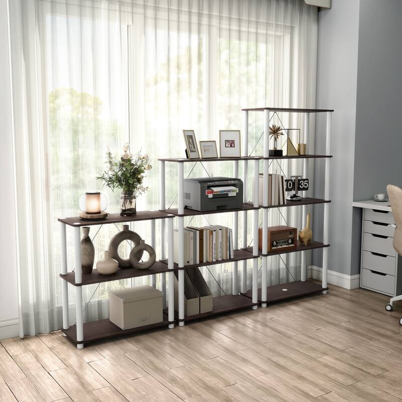 DH BASIC Modern Wood Shelving Unit with storage - Tier Shelves, Cube Ladder Shelf by Denhour