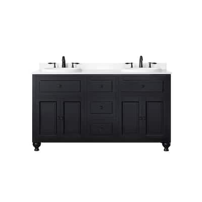 OVE Decors Kensington 60 in Black Double Sink Bathroom Vanity with Marble Top