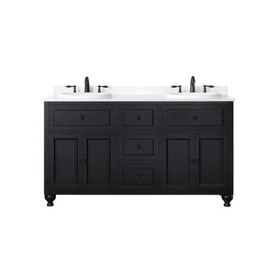 OVE Decors Kensington 60 in Black Double Sink Bathroom Vanity with Marble Top