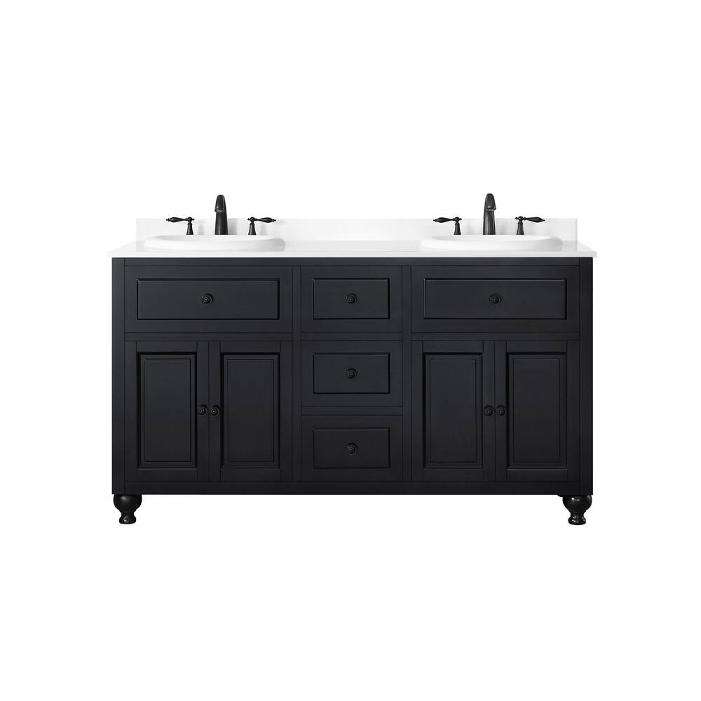 OVE Decors Kensington 60 in Black Double Sink Bathroom Vanity with Marble Top
