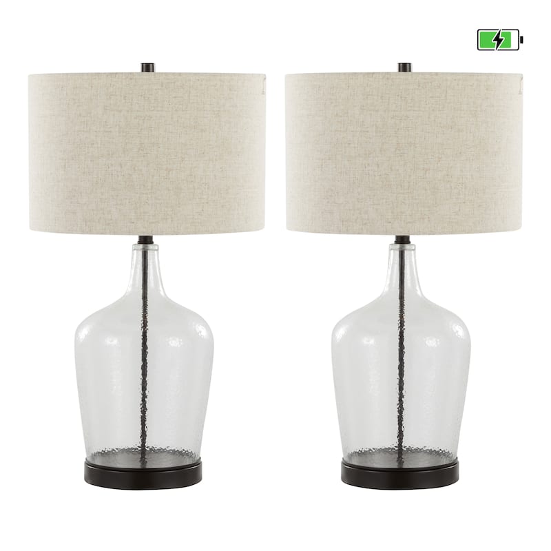 Porch & Den Bree 28" Glass Table Lamp with USB (Set of 2)
