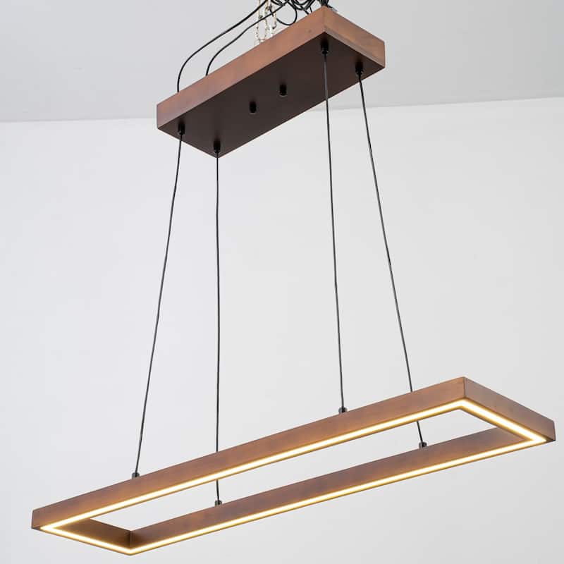 1-Light Farmhouse Walnut Oak Hollow LED Pendant Light for Dining Room - 32.2 in. W x 8.5 in. D x 1.8 in. H