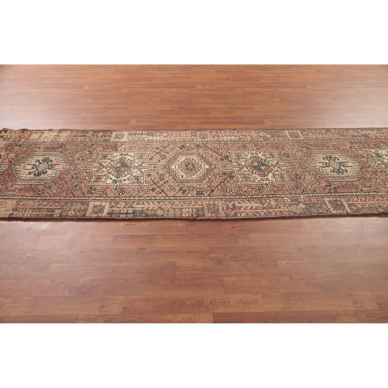 Tribal Pink Gharajeh Persian Vintage Runner Rug Wool Carpet - 3'0"x 10'6"