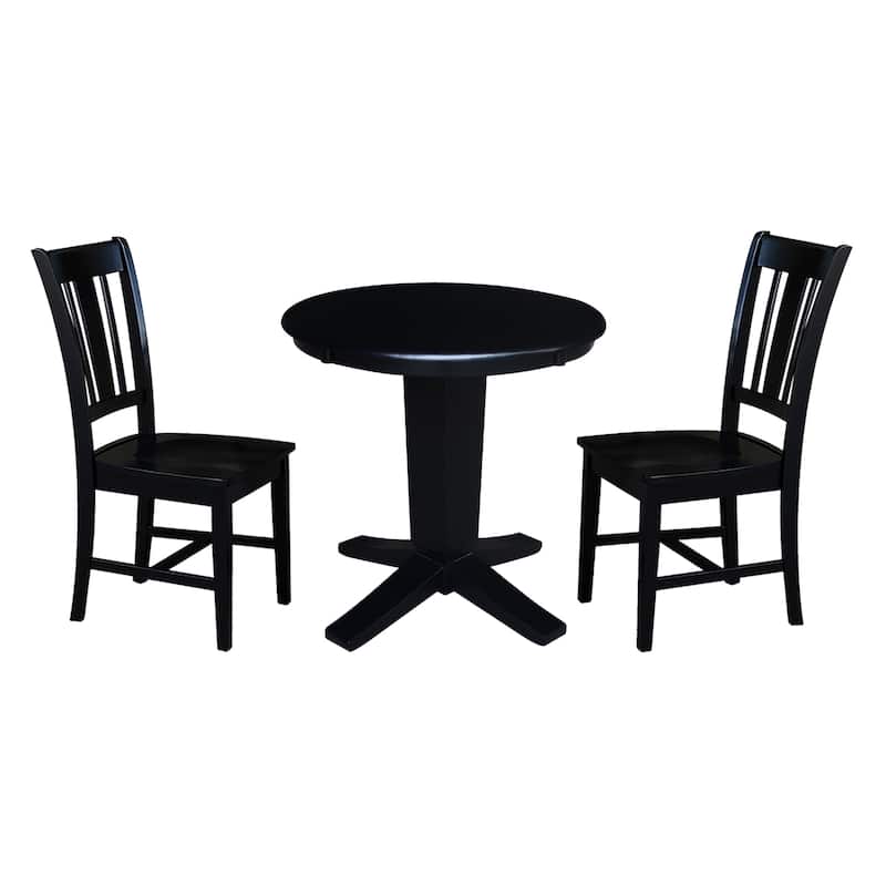 30 in Solid Wood Round Top Pedestal Dining Table with 2 Dining Chairs - Black