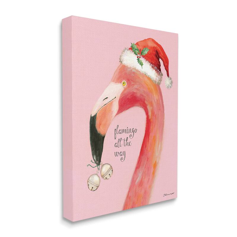 Stupell Flamingo All The Way Pink Santa Claus Bird Canvas Wall Art - Orange
