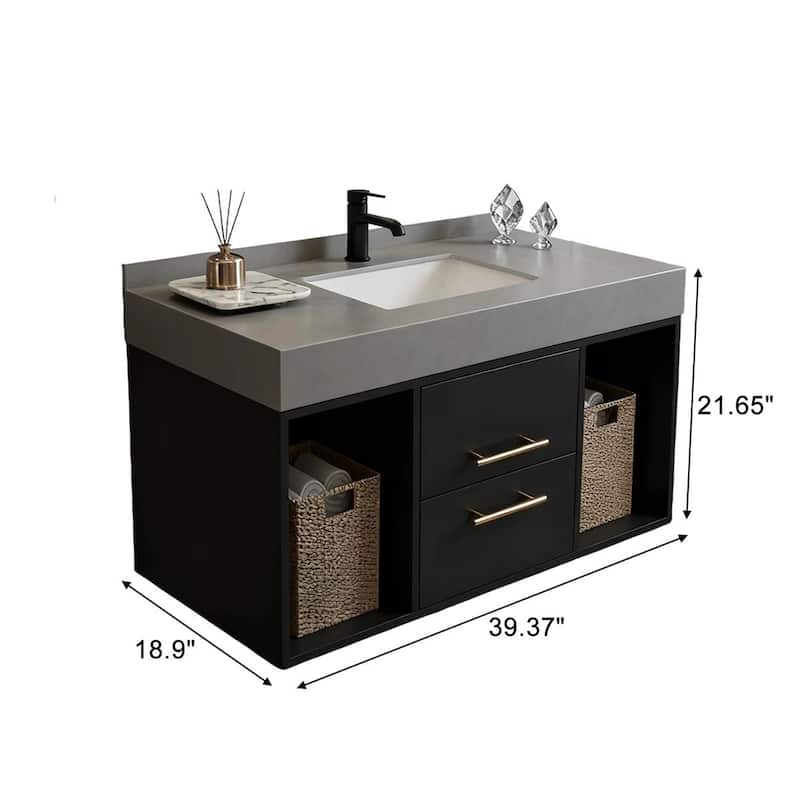 Modern Wall-Mounted Bathroom Vanity with Faux Marble Top