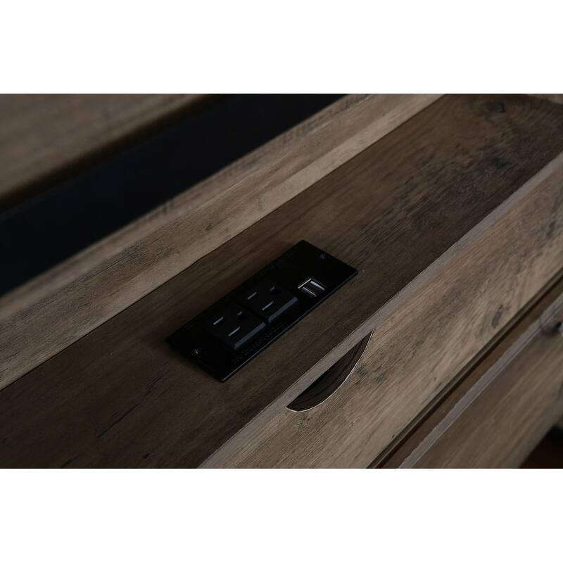 3-Pieces Bedroom Sets ,Farmhouse Bed Frame Queen Size with LED Lights and Charging Station,Nightstands Set of 2 with 2-Drawer