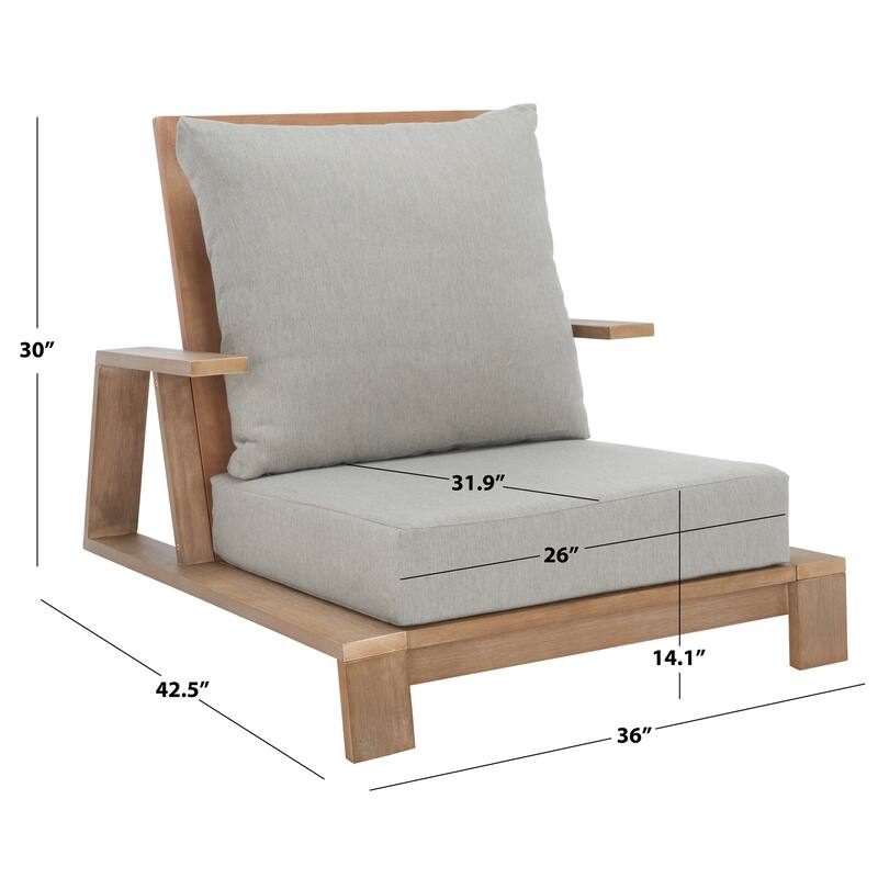 SAFAVIEH Couture Macy Wood Patio Chair - 36 In W x 42.5 In D x 30 In H - 36W x 43D x 30H