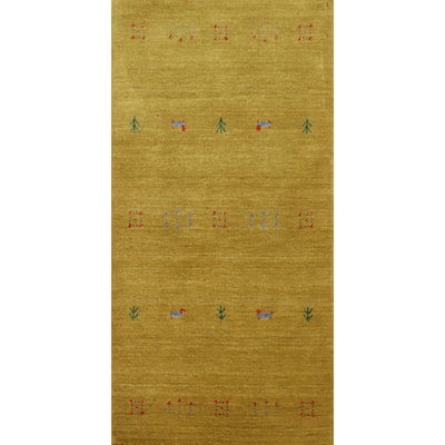 Hand Knotted Oriental 100% Wool Carpet Tribal Animal Pictorial Yellow & Gold Gabbeh Area Rug - 4' 0'' X 2' 0''